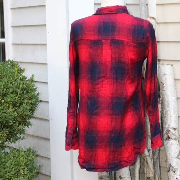 Madewell Classic Red Blue Plaid Cotton Blend Lightweight Flannel Shirt Sz SMALL - Picture 5 of 7